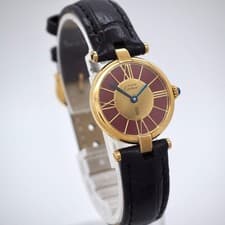 Cartier Must Vendome Vintage Vermeil Red Dial SV925 Quartz Ladies Watch 24mm