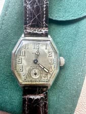Rare Large Vintage 1930s Gruen Art Deco Octagon mens Wristwatch 14K White GF