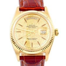 Mens Rolex 18K Yellow Gold Day-Date Watch with Gold Linen Dial 1803