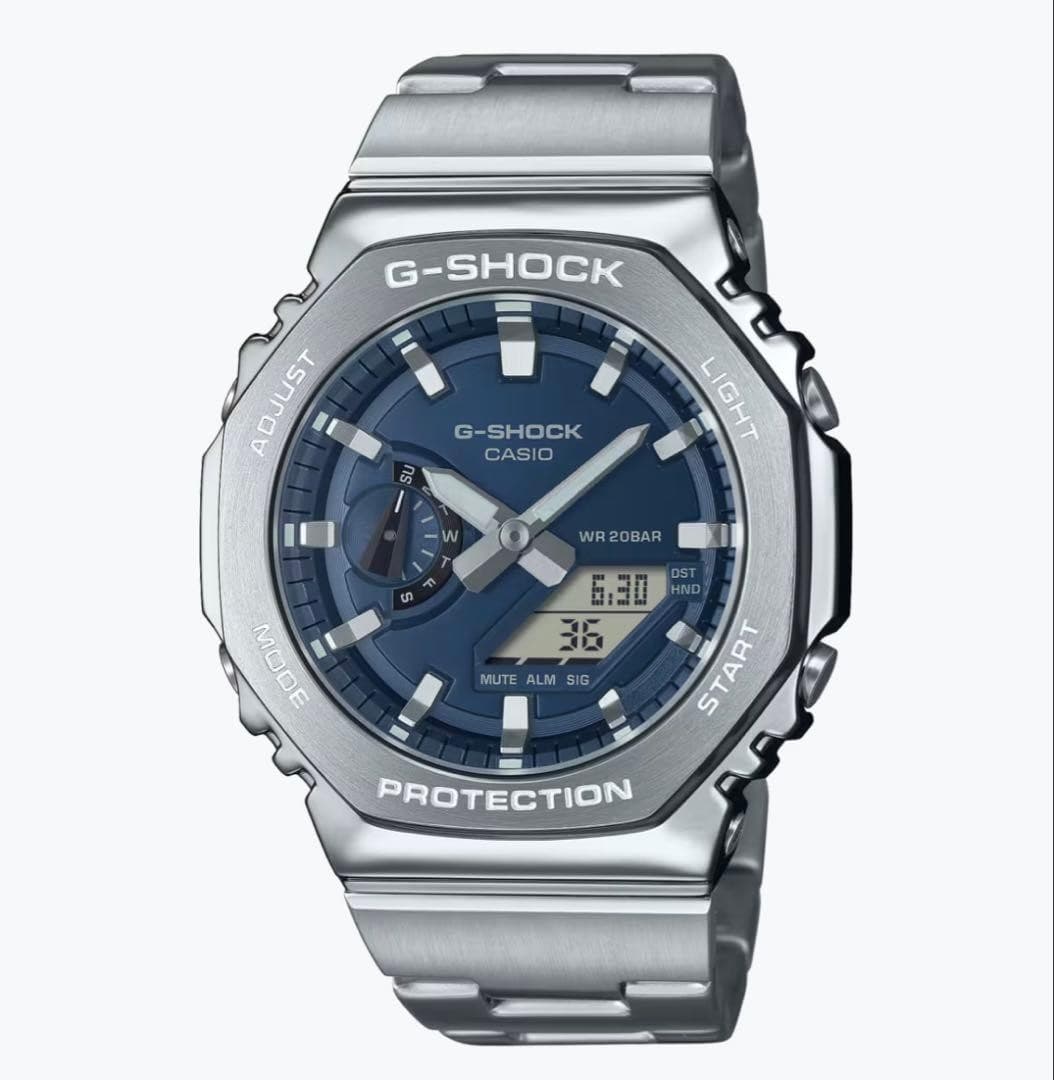 Casio GM 2110D 2BJF G SHOCK Navy Silver Timepiece Metal Band Authentic