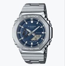 Casio GM 2110D 2BJF G SHOCK Navy Silver Timepiece Metal Band Authentic