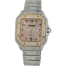 CARTIER Stainless Steel Santos Iced Out Diamond Arabic Dial Watch 15.0CT