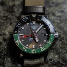 Tissot Seastar 1000 Powermatic 80  GMT with Khaki fabric strap