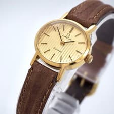 OMEGA Oval Vintage Watch Gold Dial 23mm Manual Wind Stripe Dial New Belt