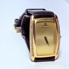 Baume & Mercier 37095 18K Yellow Gold Diamond 25mm 17J Women's Leather Watch