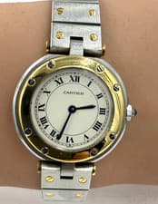 Cartier Watch Santos Quartz women's 27mm 2 tone new battery working vintage