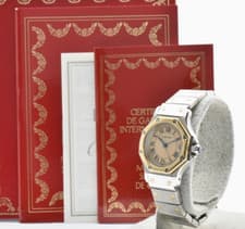 [NEAR MINT] Santos de Cartier Octagon 187903 Gold Roman Woman Quartz Watch Japan