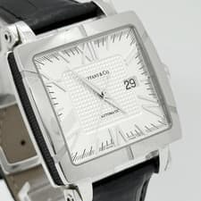 TIFFANY & Co. Watch Atlas Gent Square White Automatic Leather Working Women's