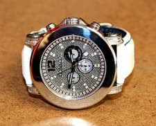 Don & Co. SS Diamond Dial White Leather Multifunction Watch R8049 [046WEI]