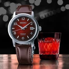 seiko presage cocktail time automatic watch srpe41j1 red dial Leather Band