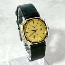 LONGINES Octagon Quartz Gold Dial Leather Wrist 18cm/7.1in