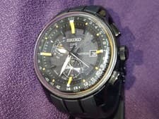 Seiko GPS Astron Solar World Time Quartz Watch 7X52 Black Caliber 7X52