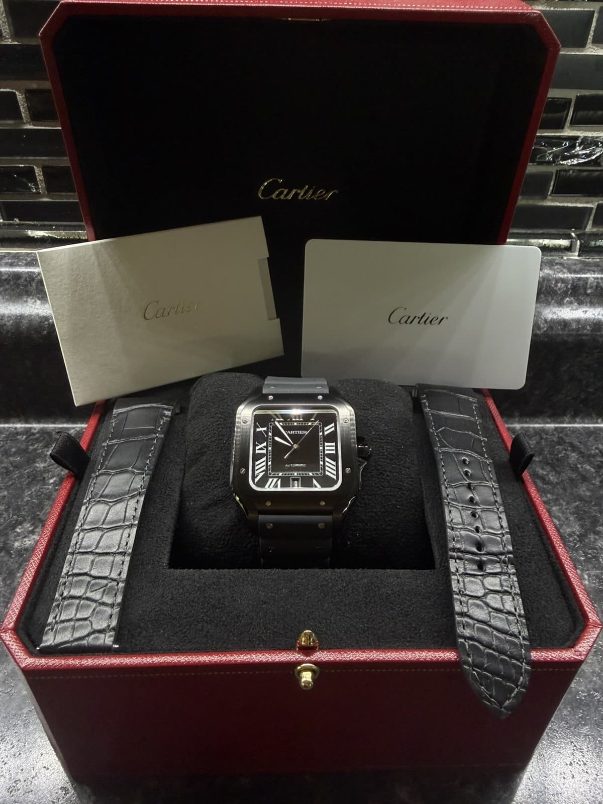 Cartier Santos ADLC Stainless Steel Black 39.8mm WSSA0039 Full Set Box & Papers