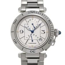 CARTIER Pasha 1.5" GMT Power Reserve W31037H3 Silver WATCH 723730