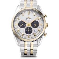 Orient RN-TX0302S Solar Chronograph Two Tone Men's Watch SS Gold