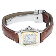 CARTIER PANTHERE SM W250295D 22mm SS/YG Quartz Beige Dial Leather Strap #C435
