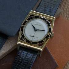 Hamilton 1940s Piping Rock Black Enamel 14k Yellow Gold Manual Wind