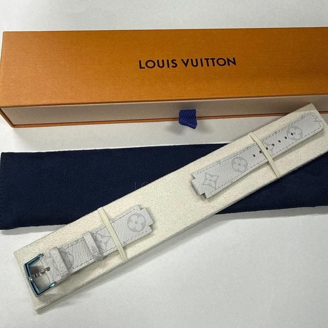 Louis Vuitton Monogram Canvas Watch Strap for Tambour UNUSED White/Gray Leather