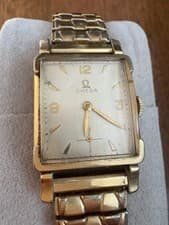 OMEGA Gold Filled Rectangular Wristwatch Expansion Band White Dial Arabic