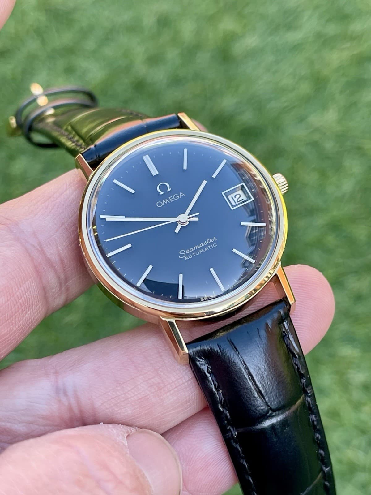 Omega Seamaster 1977 Automatic Black Dial 18K Gold Plated vintage  watch + Box