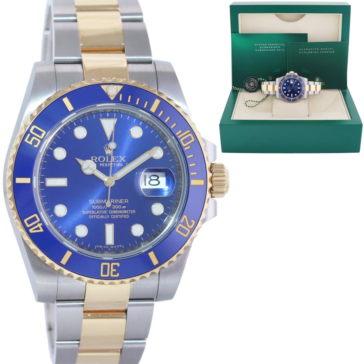 MINT  Rolex Submariner Blue Ceramic 116613LB Two Tone Yellow Gold Watch Box