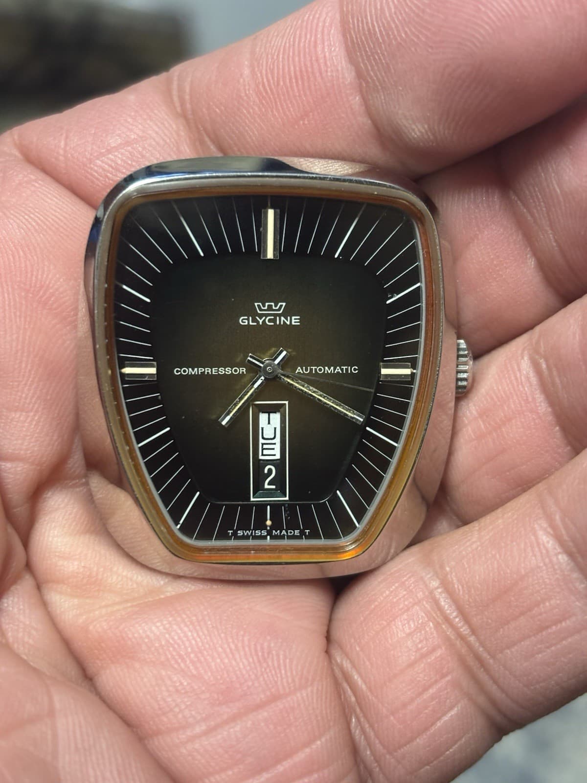 STUNNING 1970s MCM GLYCINE COMPRESSOR AUTOMATIC, GREEN FADE DIAL! NEW OLD STOCK!