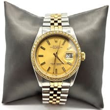 Vintage Rolex Datejust 18KYG + Steel Champagne Dial Jubilee Dia. Bezel Watch