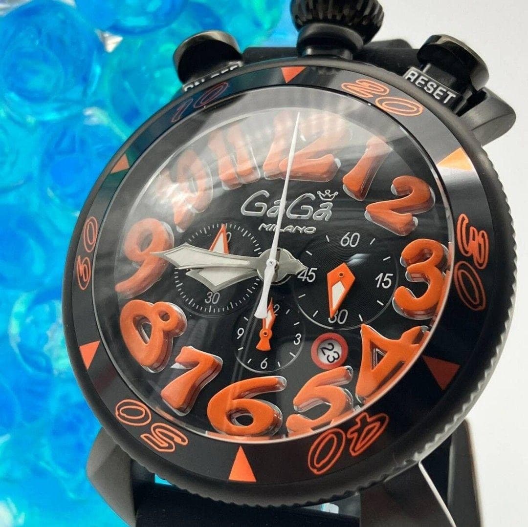 GaGa Milano Manuale 48 Chronograph Quartz Men's Watch Black Orange Unused