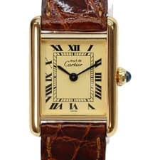 Cartier W1003153 925 Must Tank Vermeil SM Quartz Leather Strap Watch