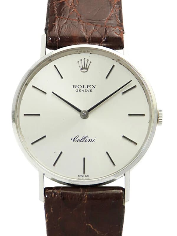 ROLEX Cellini 3833 31mm Silver Dial White Gold Leather Stainless Steel #T222