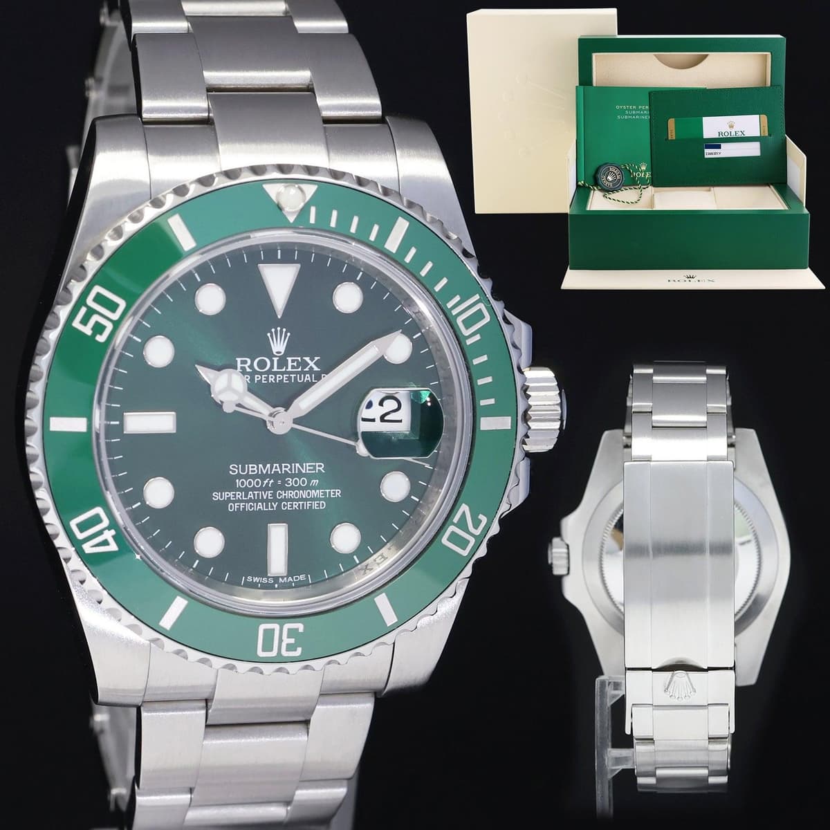 MINT 2014 PAPERS Rolex Submariner Hulk 116610LV Green Dial Ceramic Watch Box