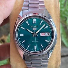 Rare Seiko 5 Automatic 7S26-0480 SNKK Green Dial Baton Index Dress Watch Men