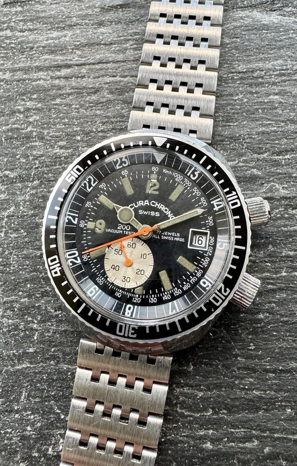 LOVELY VINTAGE SICURA MARINE CHRONO MEN WRISTWATCH CIRCA:1970’s-JUMBO