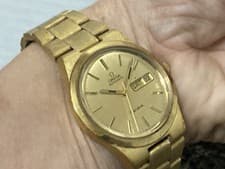 Vtg 70’s Omega Geneva Automatic Mens Wristwatch Gold Tone Day/Date Works