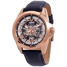 Bulova Sutton Automatic Skeleton Dial Leather Strap 97A161 100M Men's Watch
