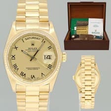 PAPERS MINT Rolex President Day-Date Champagne Roman 18038 Quickset Gold Watch