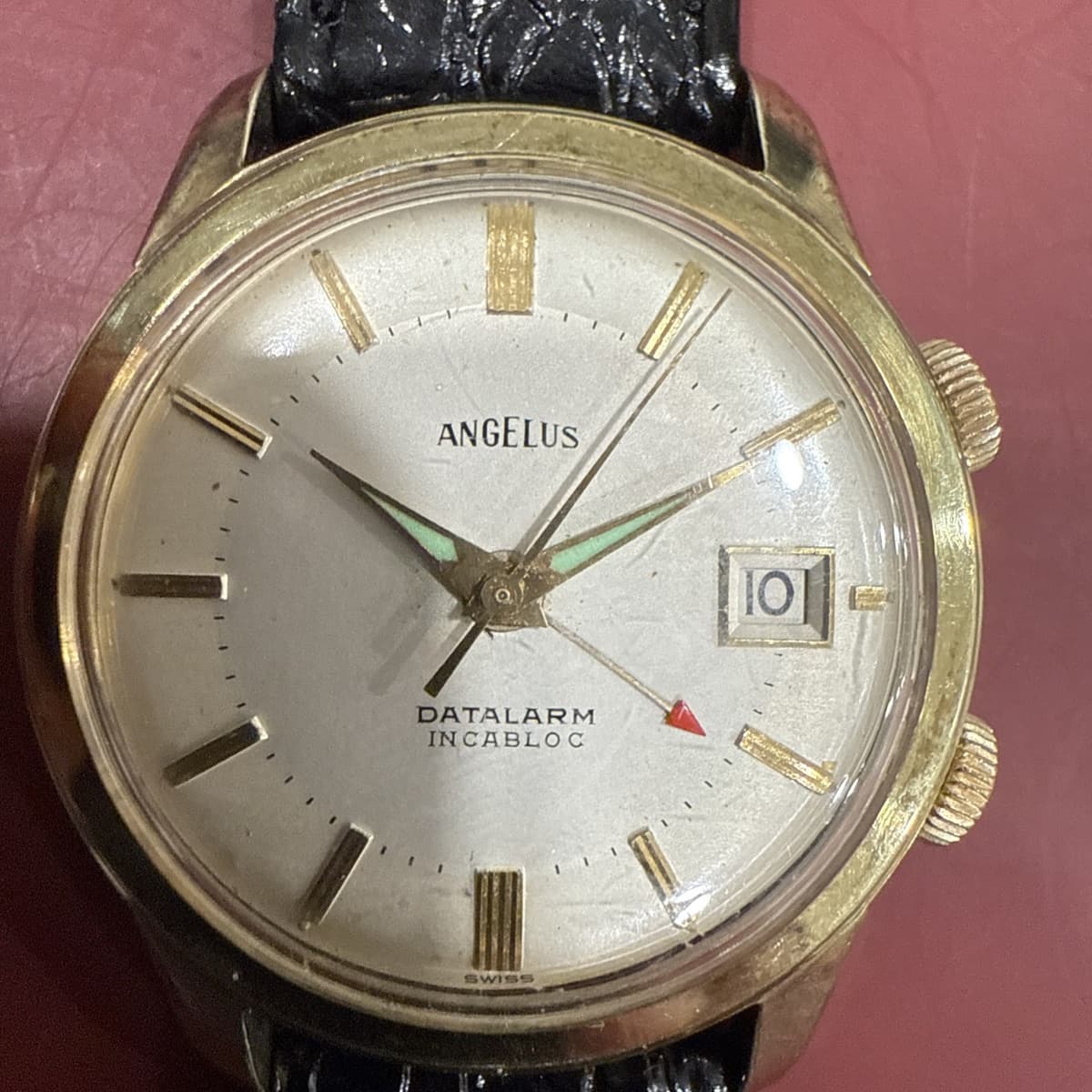 Vintage ANGELUS DATALARM INCANLOC  "Wrist Alarm" 1960's Manual Wind
