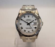 💥1993 ROLEX DATEJUST 16220 WHITE ROMAN DIAL Thunderbird Bezel 36mm SERVICED💥