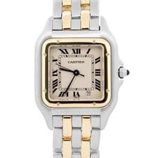 Ladies Cartier Panthere Midsize IVORY 18K Gold Steel TWO ROW 27mm Quartz 83949