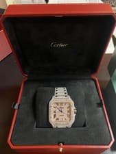 Cartier Santos 40mm Large 18K Rose Gold Iced Out Diamond Watch 25ct FULL SET Box