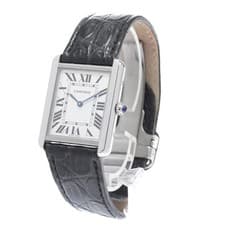CARTIER TANK SOLO LM W5200003 27mm SS Silver Dial Leather Strap Quartz #C408