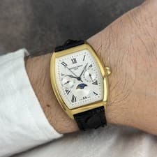 Rare Frederique Constant Moonphase Tonneau Roman Index White Gold Swiss Watch