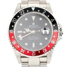 Mens Rolex Stainless Steel GMT-Master II Date Watch Black Red Coke Bezel 16710