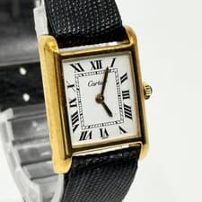 Cartier Watch Pre-Must Tank Gold White Manual Winding Leather Women's Working