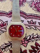 Rare Vintage 1972 Bulova accutron Red Marble Diamond Dial 14k gf Men's Watch