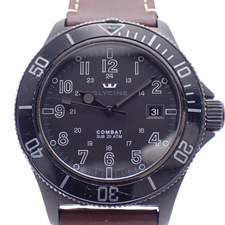 GLYCINE Combat Sub 42 3863.3 Automatic Black Dial Leather Men's Watch