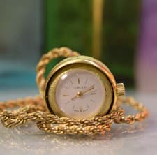 Vintage GF Turler Round Ball Watch Pendant & Rope Chain Necklace