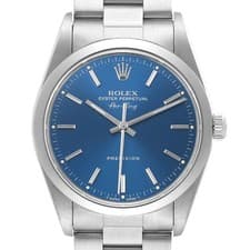 Rolex Air King 34 Blue Dial Smooth Bezel Steel Mens Watch 14000