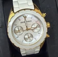 EMPORIO ARMANI Watch Chronograph White Gold Ladies Timepiece Genuine