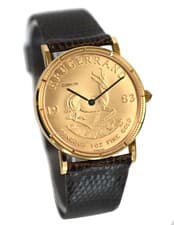 Vintage Corum 1 OZ 18K Gold Coin Krugerrand South Africa 1983 Diamond 34MM